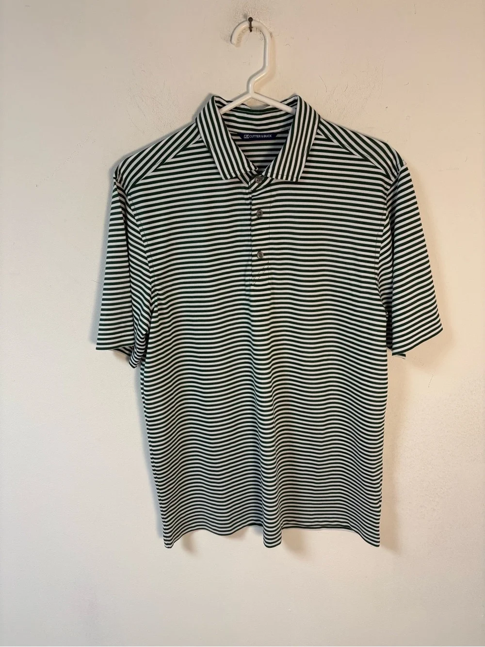 Cutter& Buck Classic Men’s Green & White Stripe Polo Shirt Golf Medium